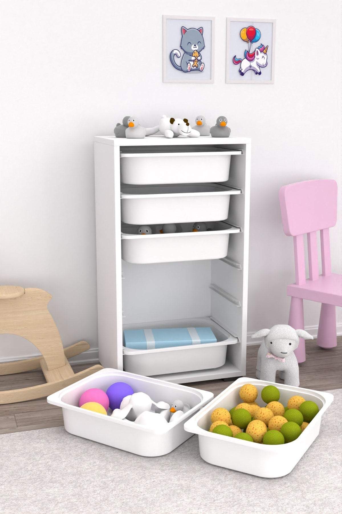 6-Basket Multipurpose Toy Cabinet, Pantry Cabinet- White