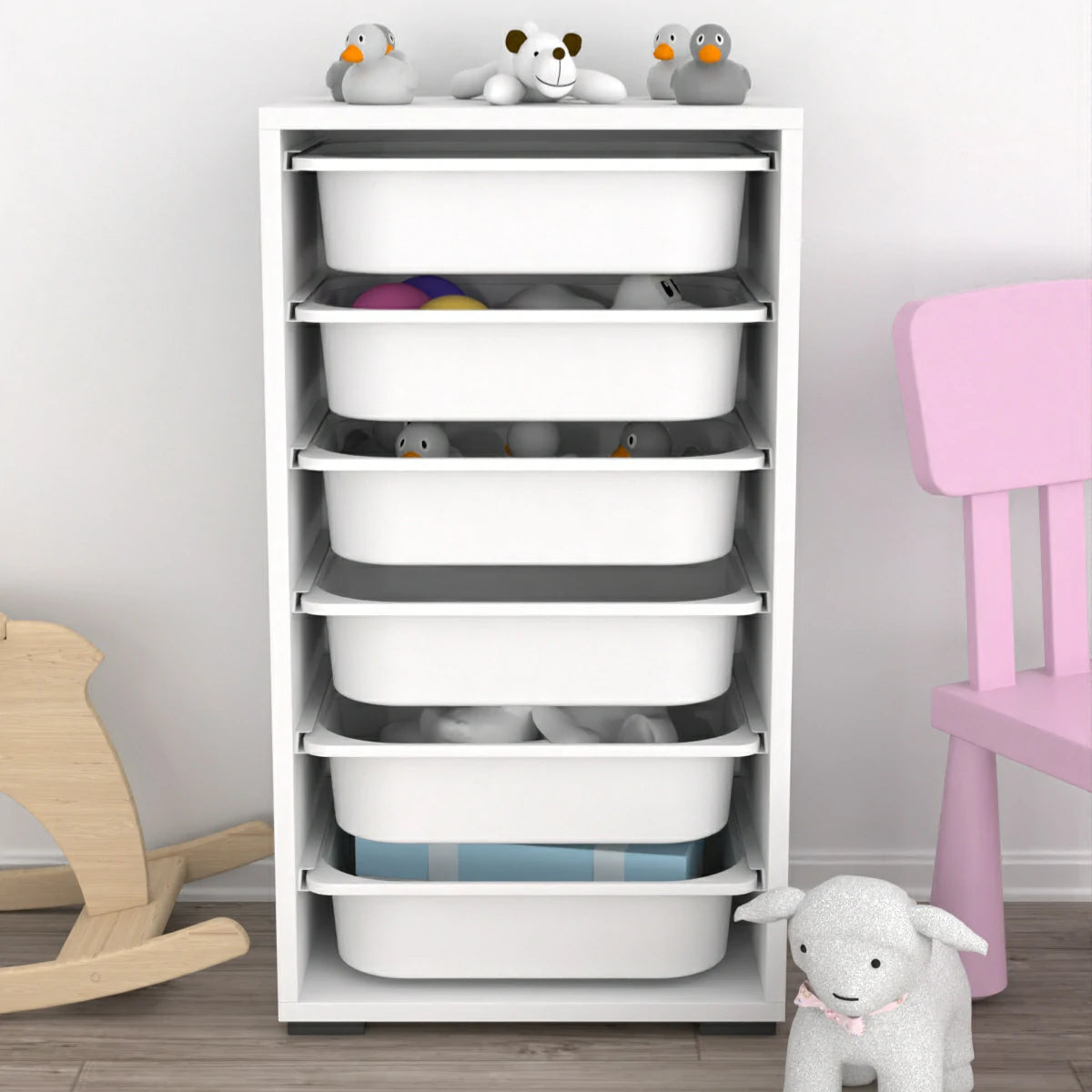 6-Basket Multipurpose Toy Cabinet, Pantry Cabinet- White